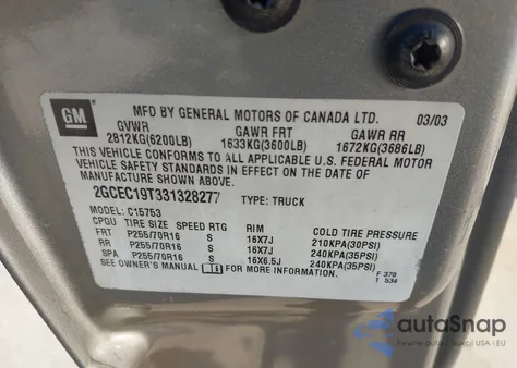 2003 Chevrolet Silverado 1500 Ls from USA, damaged, VIN 2GCEC19T331328277